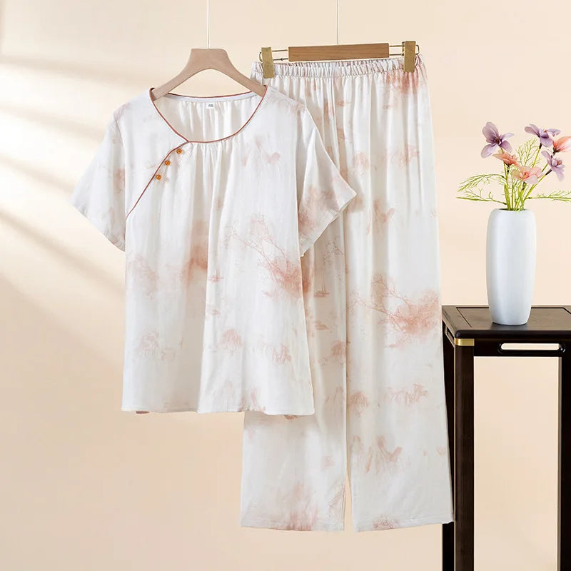 Darla Women’s Bamboo Fiber Summer Pajama Set – Short Sleeve & Pants