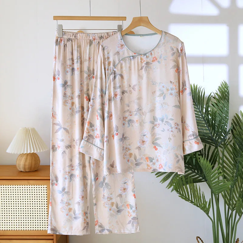Beatrice Retro Cotton Bamboo Pajama Set – Summer Loungewear