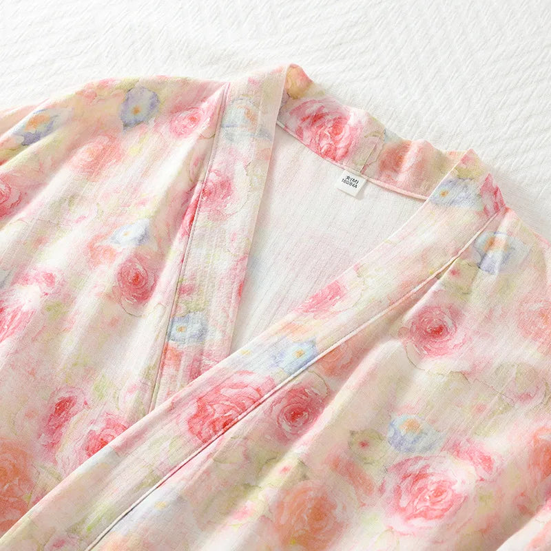 Fable Women’s Bamboo Floral Kimono Robe – Lightweight Sleepwear