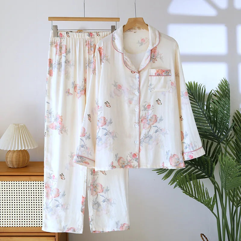 Beatrice Retro Cotton Bamboo Pajama Set – Summer Loungewear