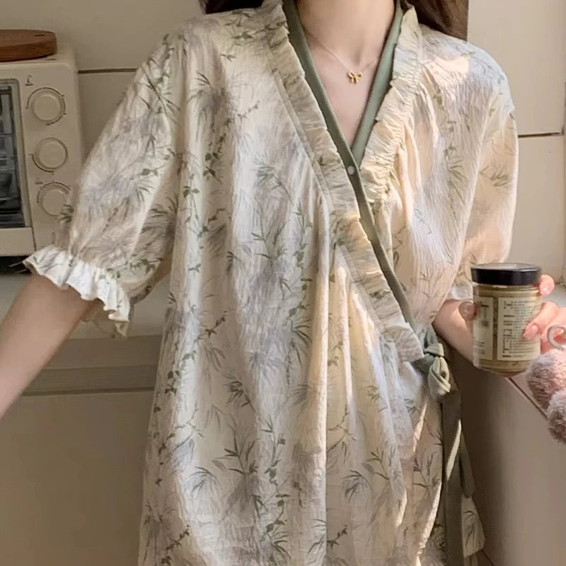 Lana Summer Bamboo Print Pajama Set – Short Sleeve Top & Shorts
