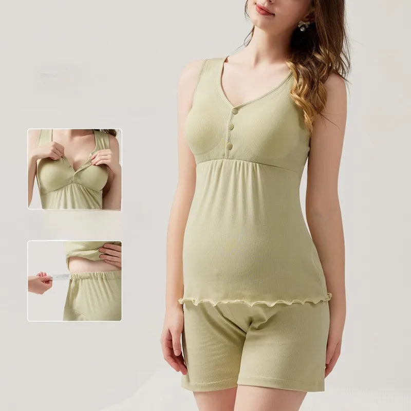Petra Maternity Pajama Set – Nursing Tank & Shorts Sleepwear