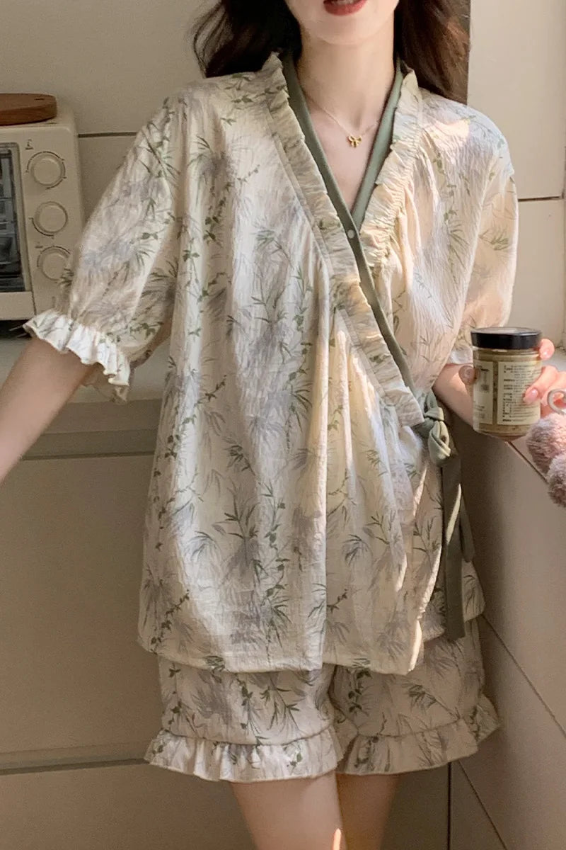 Lana Summer Bamboo Print Pajama Set – Short Sleeve Top & Shorts
