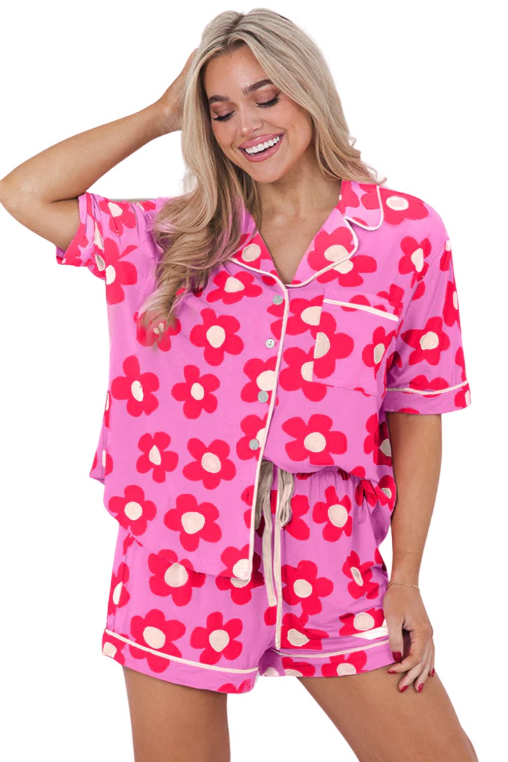Flower Valentine’s Pajama Set – Short Sleeve Shirt & Comfortable Fit