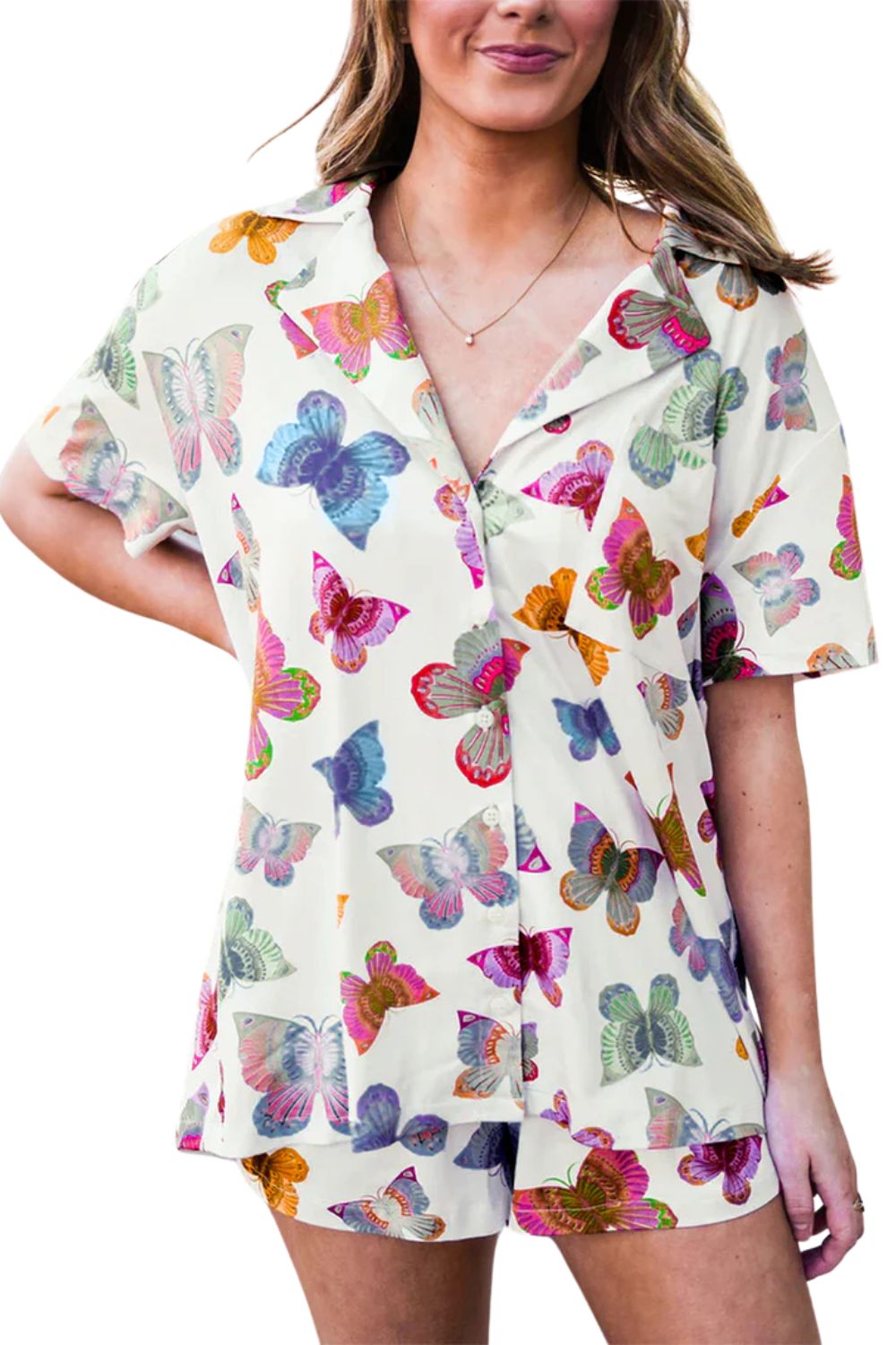 Multicolor Valentine’s Butterfly Pajama Set – Short Sleeve Shirt & Shorts