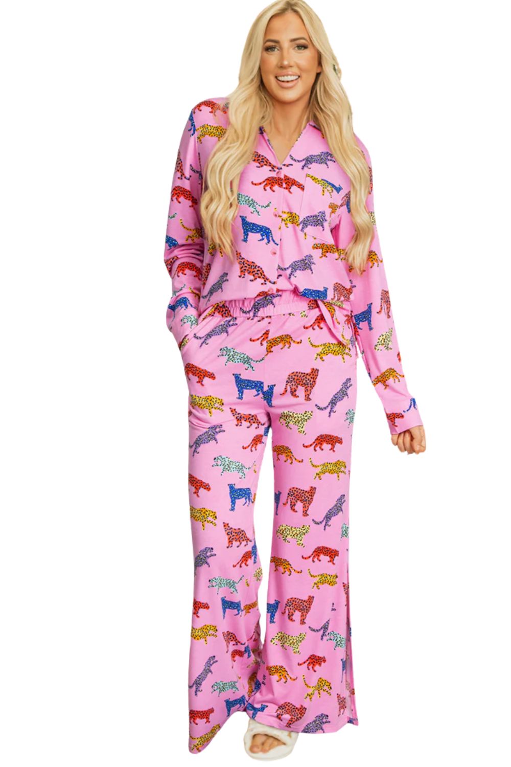 Pink Cheetah Print Shirt and Pants Pajama Set
