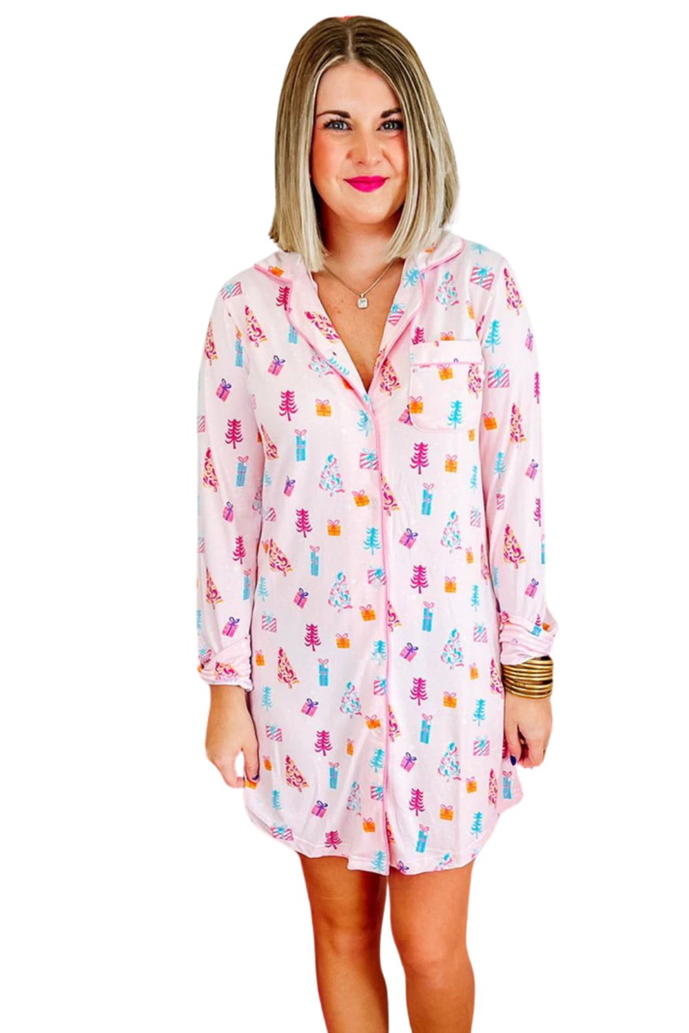 Pink Twinkle Tree Print Sleep Dress for Valentine’s – Cozy & Cute