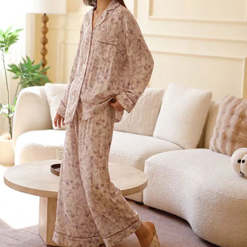 Talara Women’s Bamboo Cotton Pajama Set – Long Sleeve Purple Print