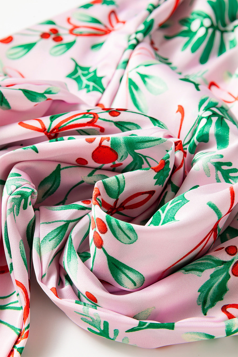 Pink Berries Plant Print Satin Long Sleeve Pajama Set