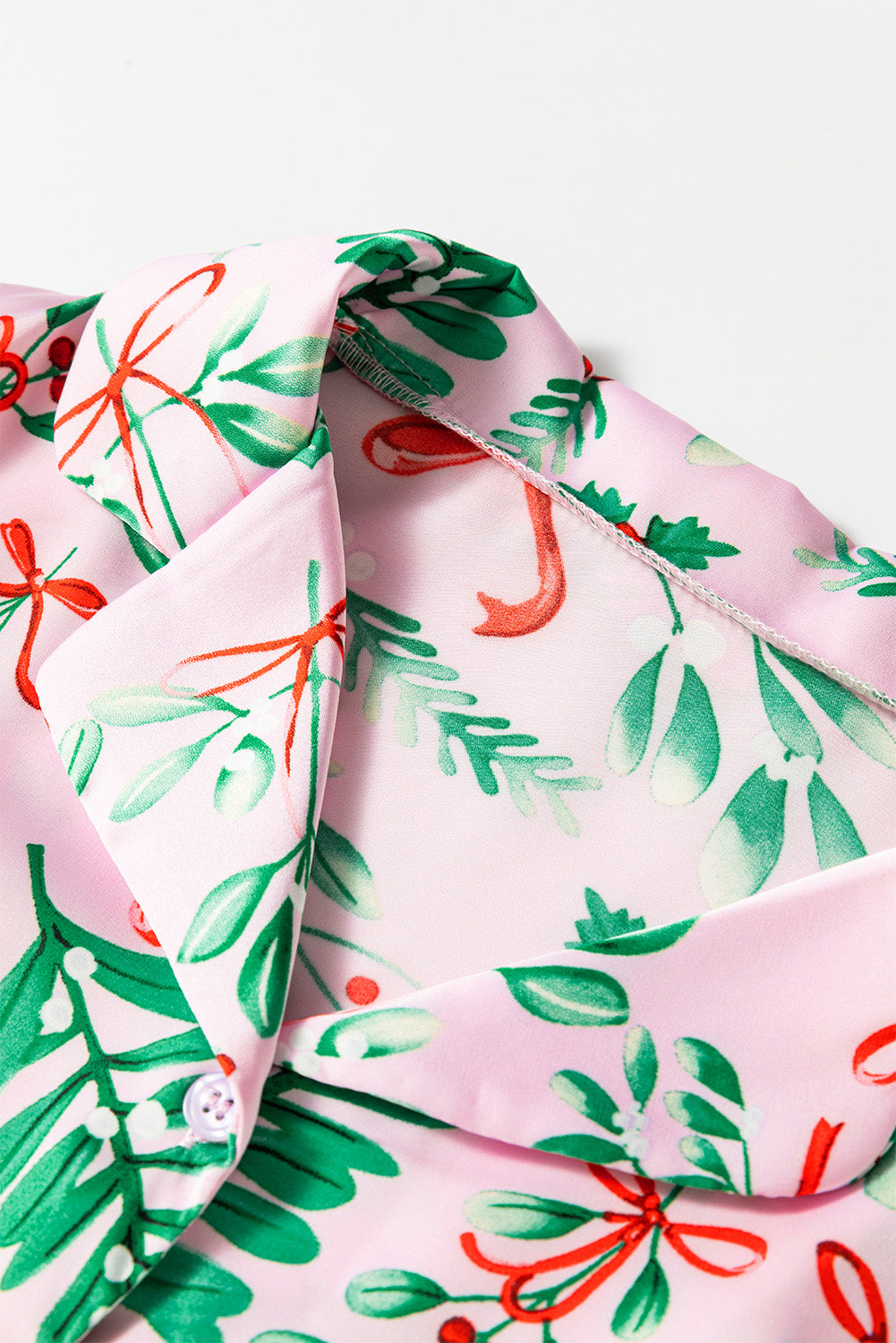 Pink Berries Plant Print Satin Long Sleeve Pajama Set