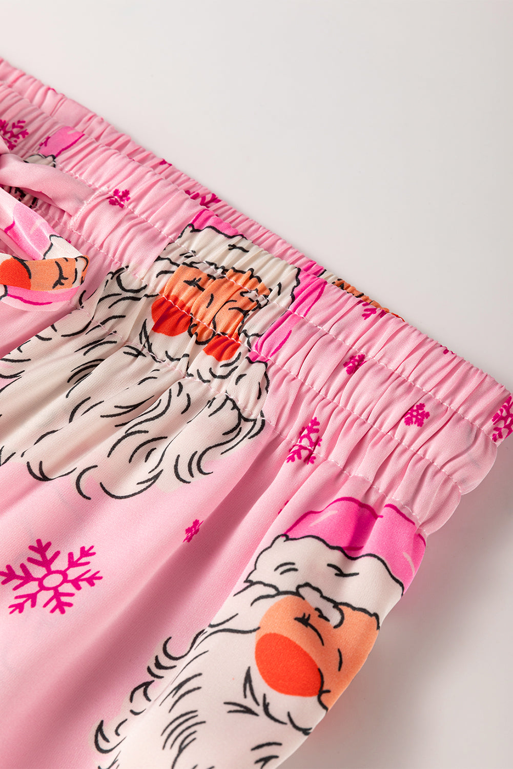 Pink Santa Claus Snowflake Long Sleeve Shirt Pajama Set