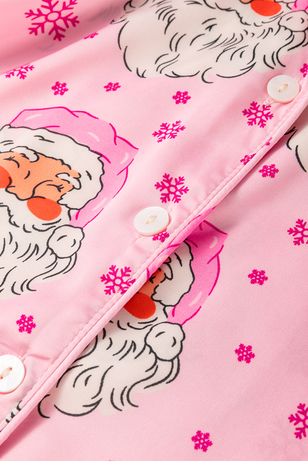 Pink Santa Claus Snowflake Long Sleeve Shirt Pajama Set