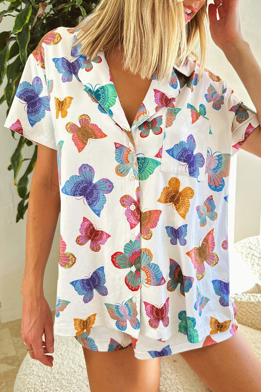Multicolor Valentine’s Butterfly Pajama Set – Short Sleeve Shirt & Shorts