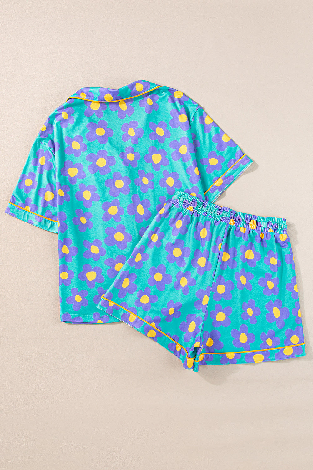 Green Flower Valentine’s Pajama Set – Short Sleeve Shirt & Shorts