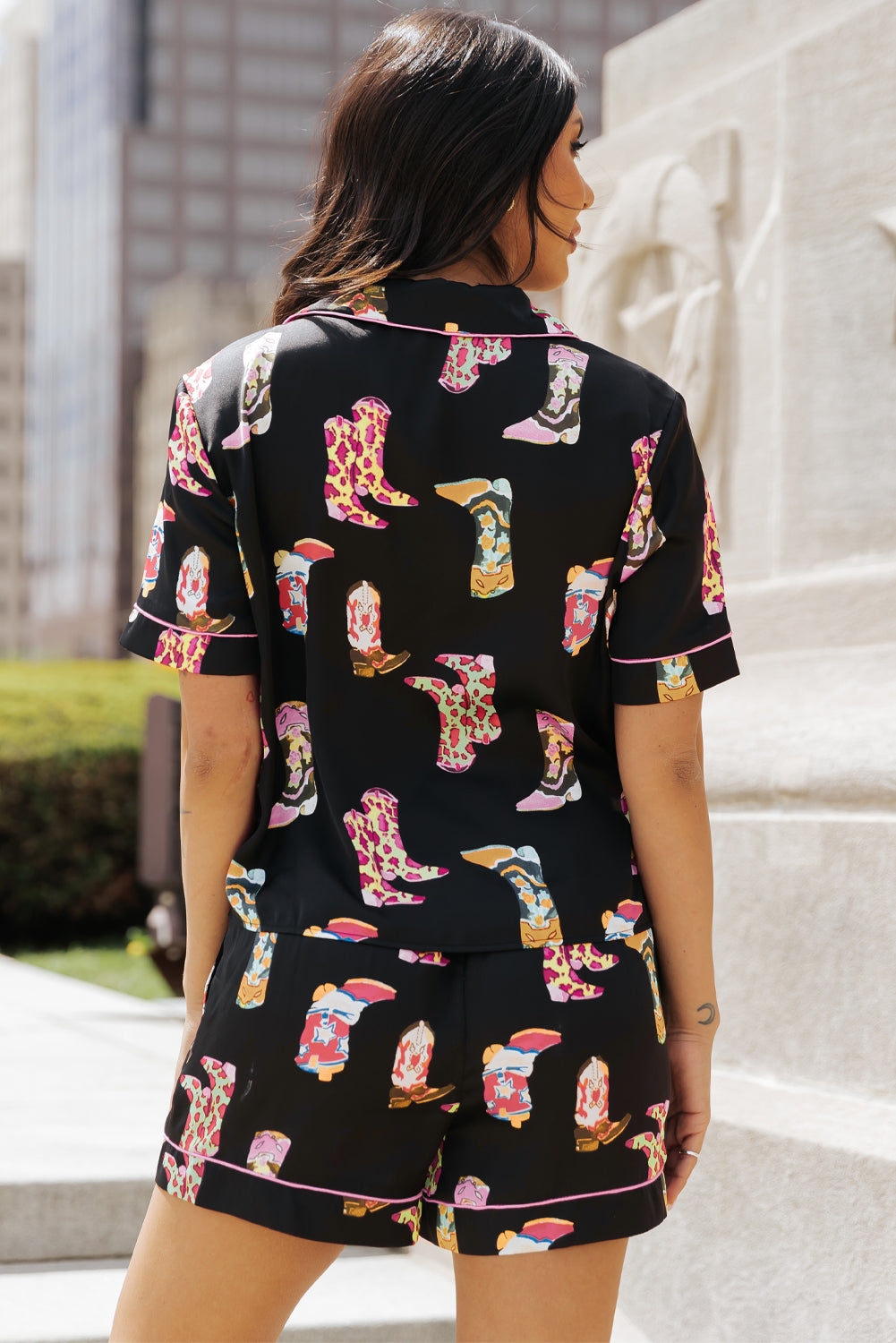 Black Western Boots Print Valentine’s Pajama Set – Short Shirt & Shorts