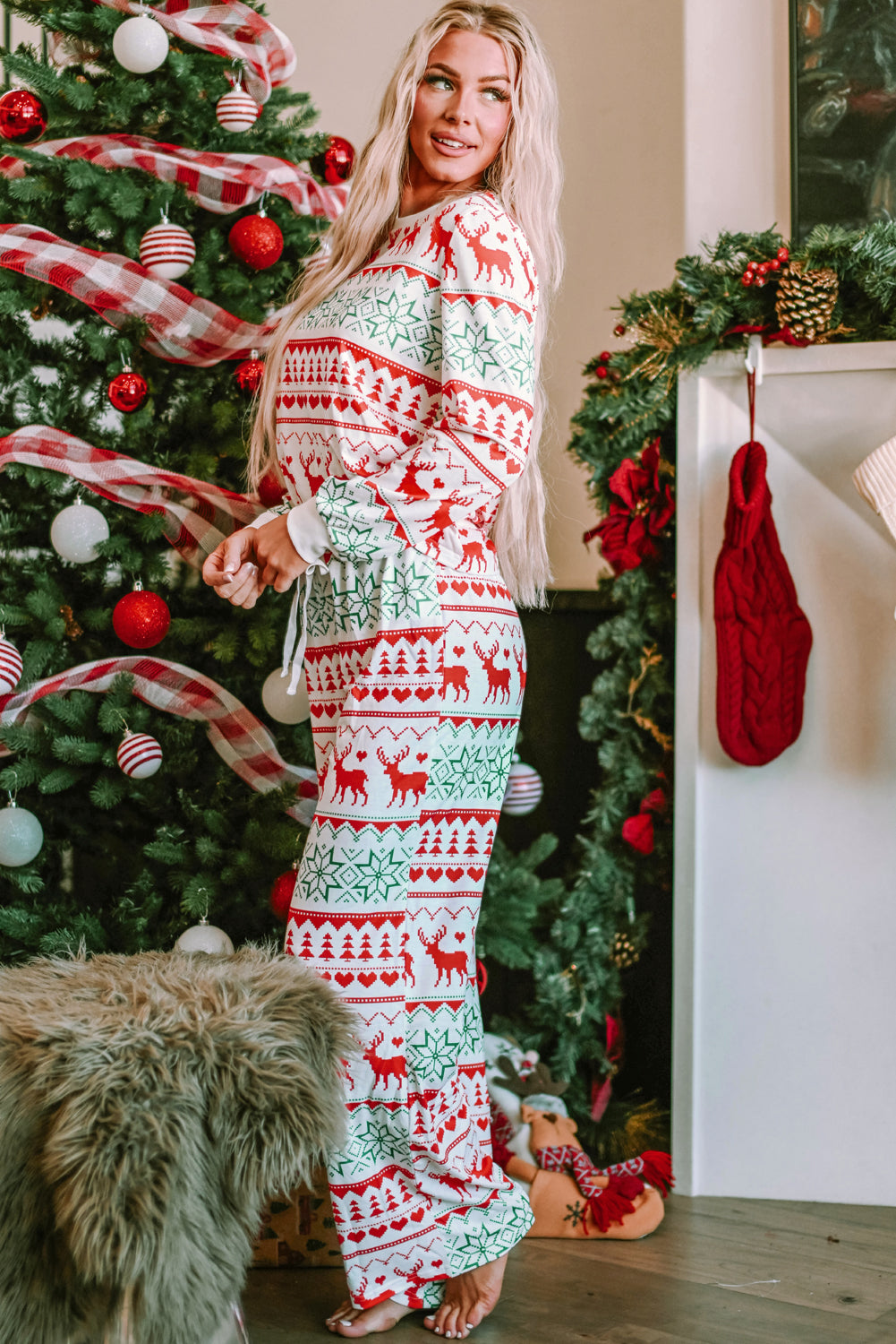 White Print Pullover and Pants Lounge Set