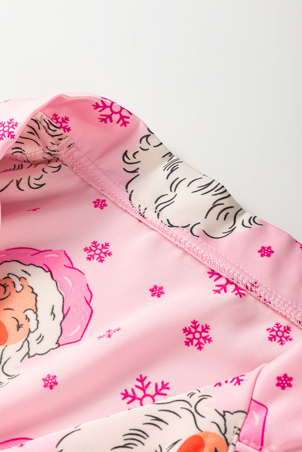 Pink Santa Claus Snowflake Long Sleeve Shirt Pajama Set