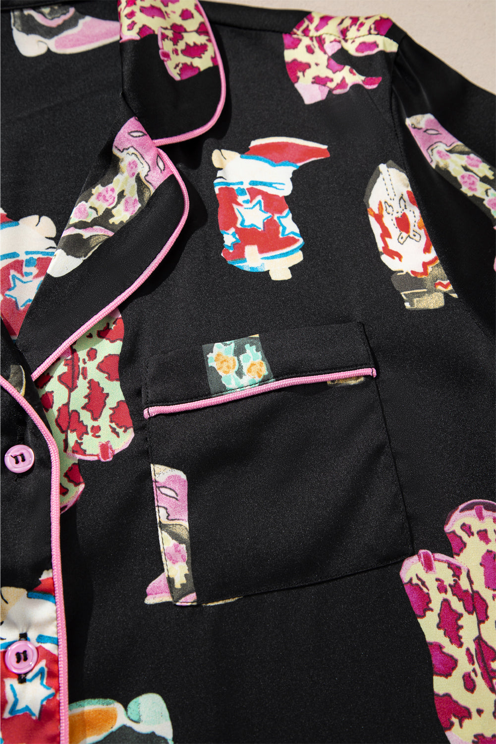 Black Western Boots Print Valentine’s Pajama Set – Short Shirt & Shorts