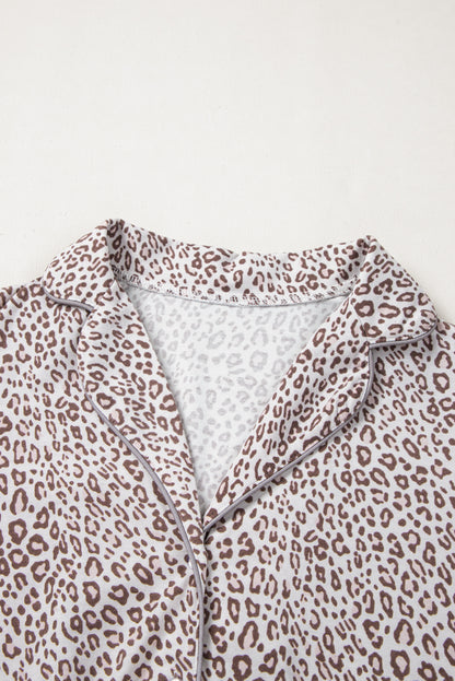 White Leopard Print Pajama Set – Long Sleeve & Pants for Valentine’s
