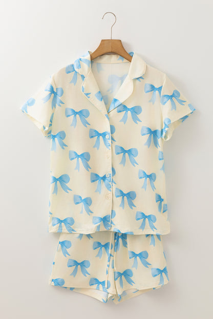 Yellow Bow Print Valentine’s Pajama Set – Short Sleeve Shirt & Shorts