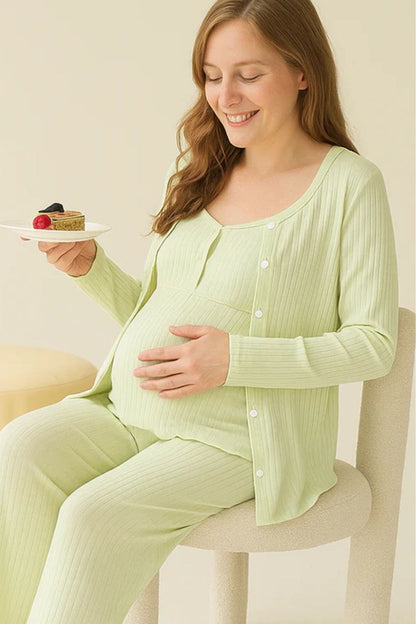Alina 3 Piece Maternity Pajama Set -  Long Sleeve, Vest & Pants for Pregnancy & Nursing