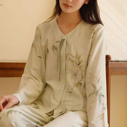 Carrie Retro Bamboo Cotton Pajama Set – Long Sleeve Top & Full Pants