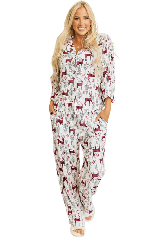 White Printed Shirt and Pants Pajama Set