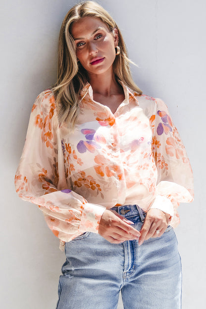 Blush and lavender print blouse

