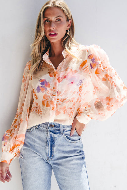 Elegant button-down floral top

