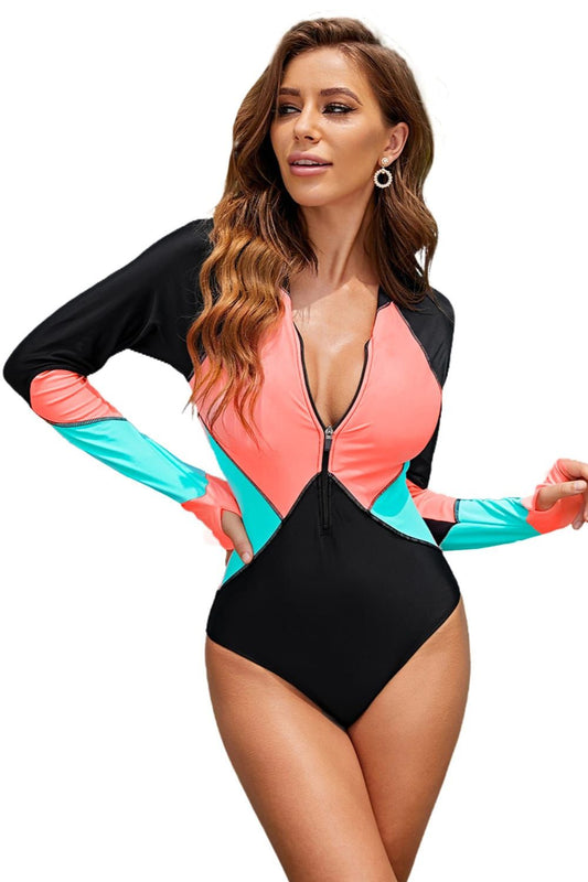 Long Sleeve Zip Front Swimsuit