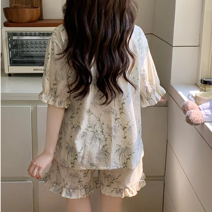 Lana Summer Bamboo Print Pajama Set – Short Sleeve Top & Shorts