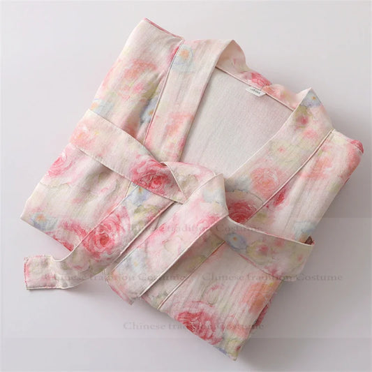 Fable Women’s Bamboo Floral Kimono Robe – Lightweight Sleepwear
