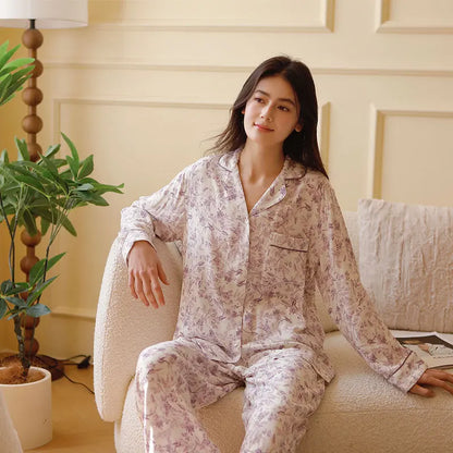 Talara Women’s Bamboo Cotton Pajama Set – Long Sleeve Purple Print