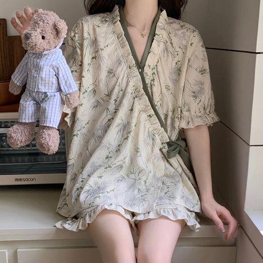Lana Summer Bamboo Print Pajama Set – Short Sleeve Top & Shorts