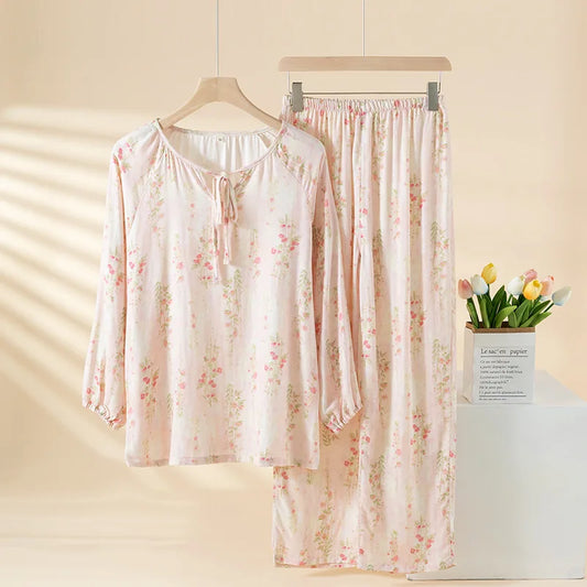 Celestia Bamboo Cotton Floral Pajama Set – Long Sleeve & Pants