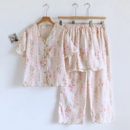Rosetta Bamboo Cotton 3 Piece Pajama Set – Short Sleeve, Shorts & Pants