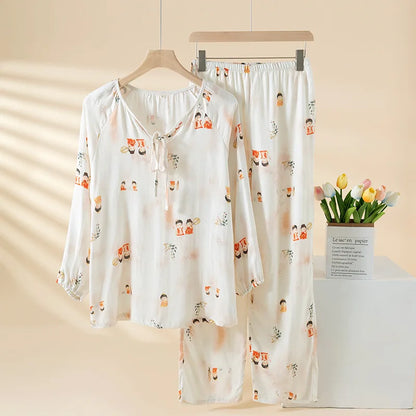 Celestia Bamboo Cotton Floral Pajama Set – Long Sleeve & Pants