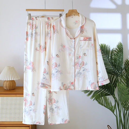 Beatrice Retro Cotton Bamboo Pajama Set – Summer Loungewear