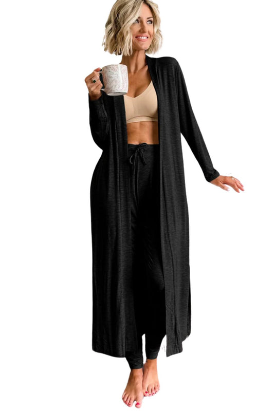 Black Split Long Cardigan and Skinny Pants Lounge Set