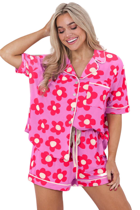 Flower Valentine’s Pajama Set – Short Sleeve Shirt & Comfortable Fit