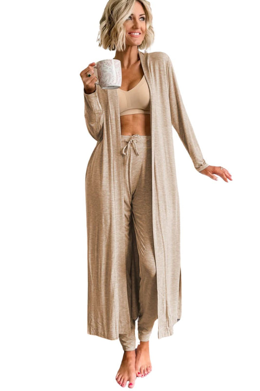 Parchment Split Long Cardigan and Skinny Pants Lounge Set