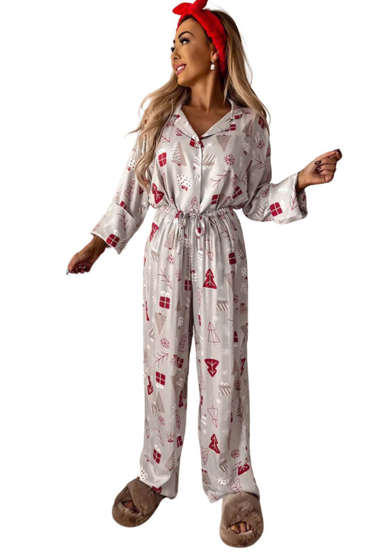 Light Grey Printed Shirt and Pants Pajama Set