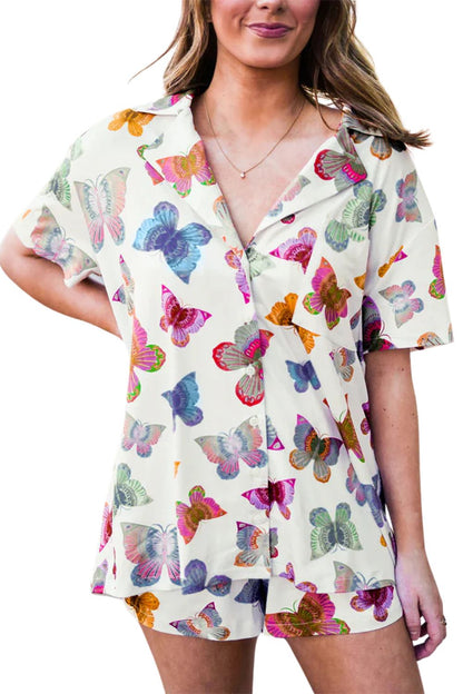 Multicolor Valentine’s Butterfly Pajama Set – Short Sleeve Shirt & Shorts