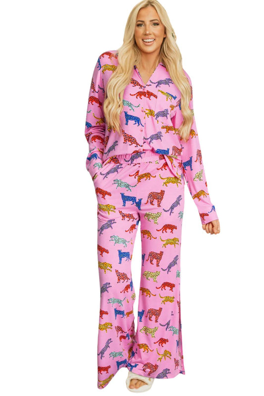 Pink Cheetah Print Shirt and Pants Pajama Set