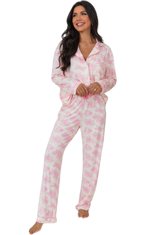 Pink Floral Long Sleeve and Pants Pajamas Set