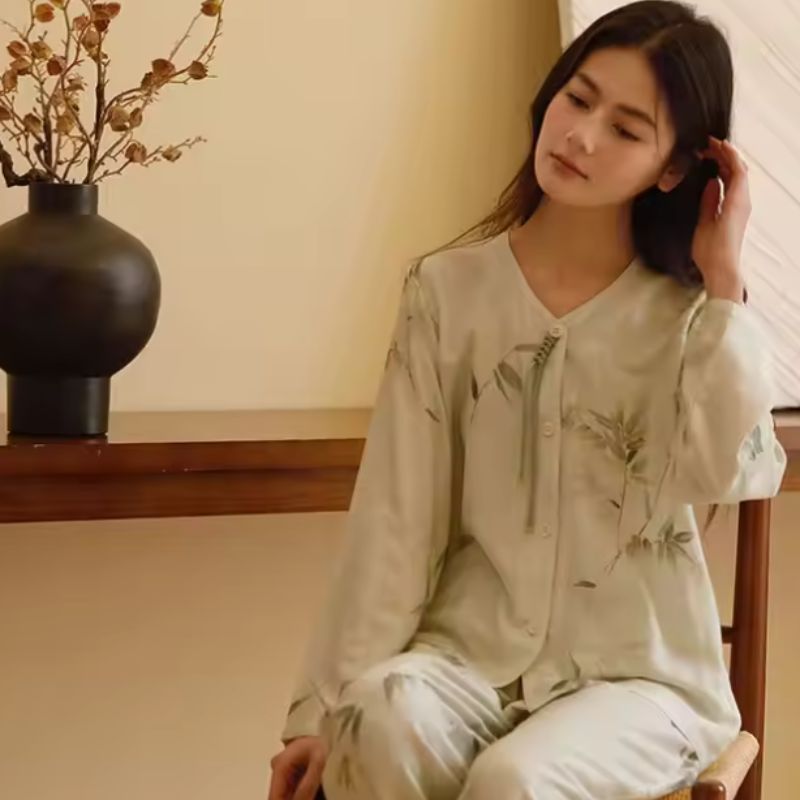 Carrie Retro Bamboo Cotton Pajama Set – Long Sleeve Top & Full Pants