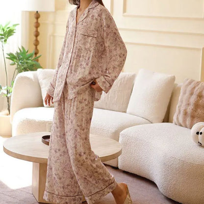 Talara Women’s Bamboo Cotton Pajama Set – Long Sleeve Purple Print