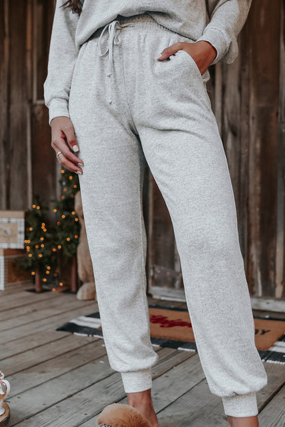 Gray Long Sleeve Pullover and Jogger Pants Lounge Set