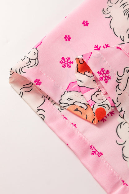 Pink Santa Claus Snowflake Long Sleeve Shirt Pajama Set